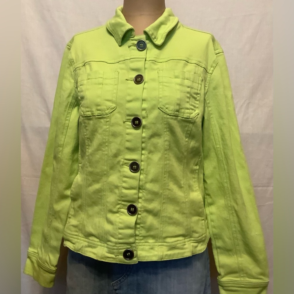 Women's Small Live a Little Vibrant Neon Green Jean Jacket